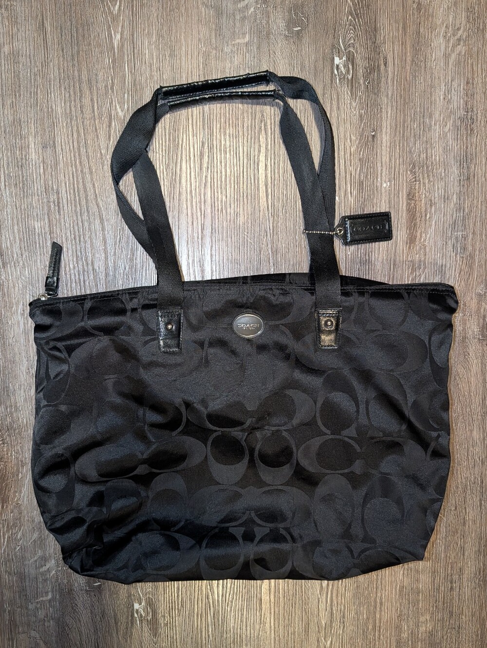 Coach Black Signature Nylon Jacquard Travel Tote